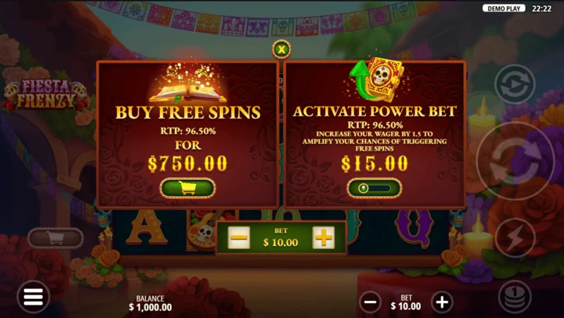 Fiesta Frenzy - schermata di acquisto Bonus Buy