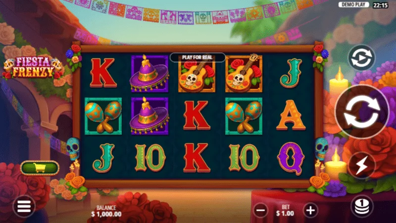 Fiesta Frenzy - Schermata di gioco con rulli e iconografia messicana